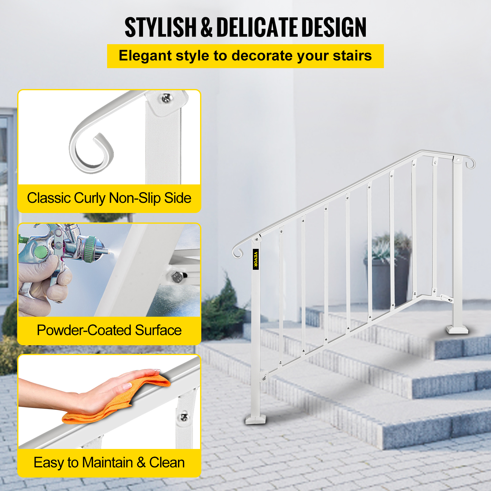 VEVOR Wrought Iron Handrail For 1 to 5 Steps Adjustable Safety Outdoor Handrail - Picture 128 of 134