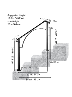 VEVOR VEVOR Ringhiera Corrimano, Set Ringhiera per Scale a Arco Nero, Opaco  con 3 o 4 Gradini, Ringhiera Corrimano in Ferro, Ringhiera Scale Esterne per  Gradini Esterni