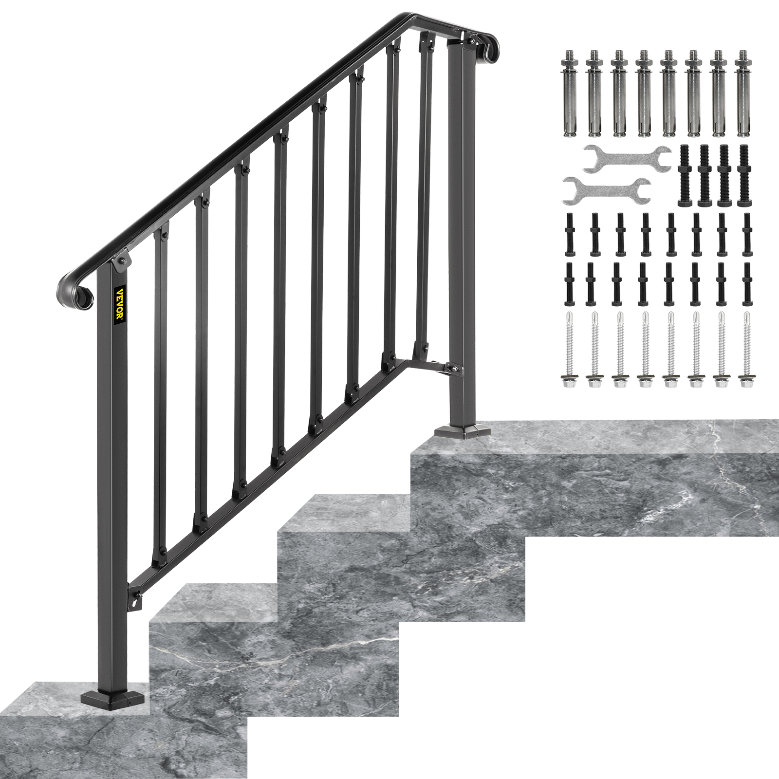 Pasamanos VEVOR para escalones al aire libre, se adaptan a barandilla de  escalera exterior de 3 o 4 escalones, pasamanos de hierro forjado Picket#3