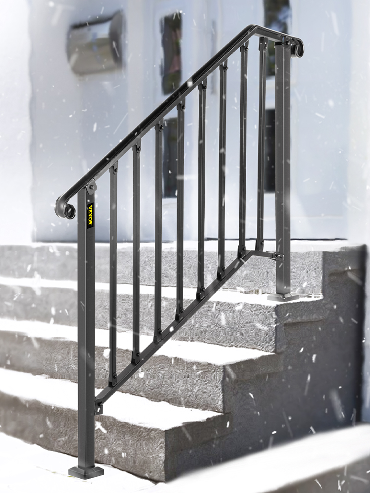 Vevor Vevor Iron Step Handrail Stair Railing Kit Fit 3 Steps Black