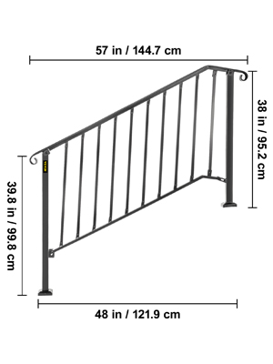 VEVOR 4 ft. Handrails for Outdoor Steps Fit 4 or 5 Steps Outdoor Stair  Railing Wrought Iron Handrail with baluster, Black LTFS4H5BHSTL00001V0 -  The
