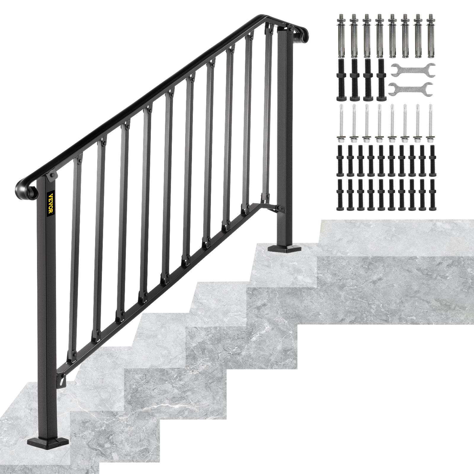 Pasamanos VEVOR para escalones al aire libre, se ajustan a barandilla de  escalera al aire libre de 4 o 5 escalones, pasamanos de hierro forjado