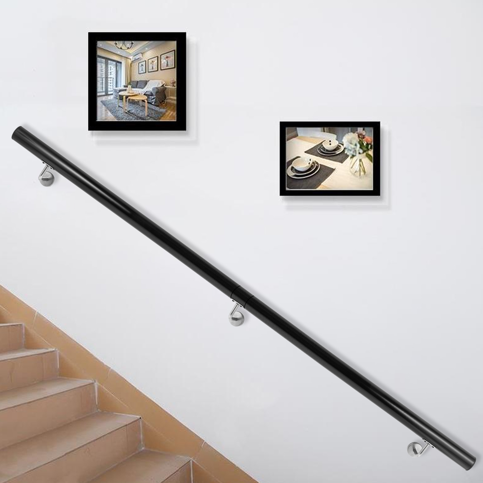 VEVOR VEVOR Stair Handrail 6ft Length Stair Rail Aluminum Handrails for  Stairs 200lbs Load Capacity Stairway Railing Long Steel Pipes Hand Rails  for Indoor Stairs Wall Mount Staircase(Black,6ft Length) VEVOR EU
