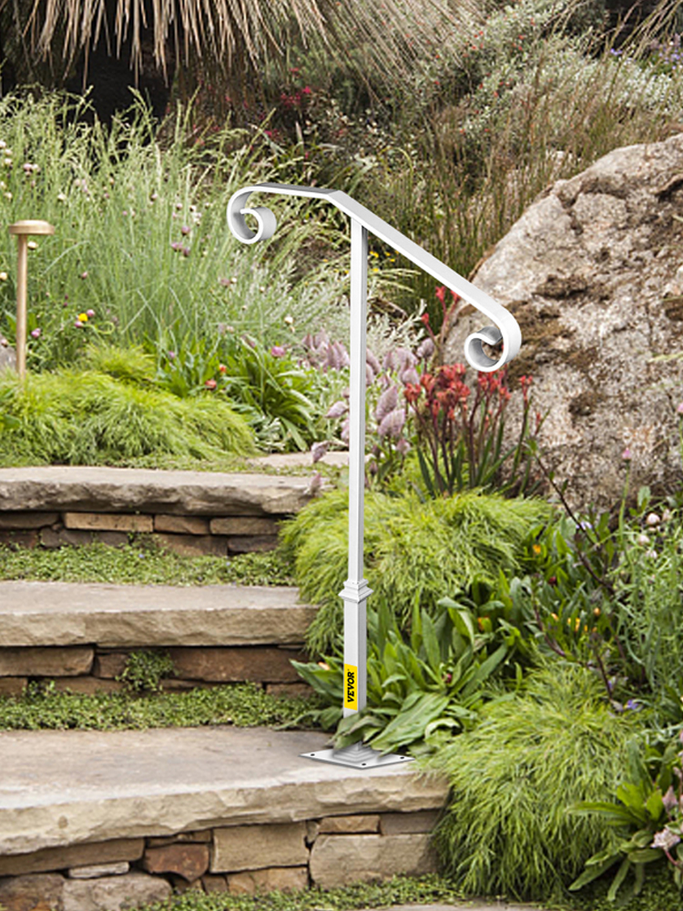 VEVOR Single Post Handrail White Wrought Iron Post Mount Step Grab Supports Fits 1 or 2 Steps Grab Rail Single Post Railing