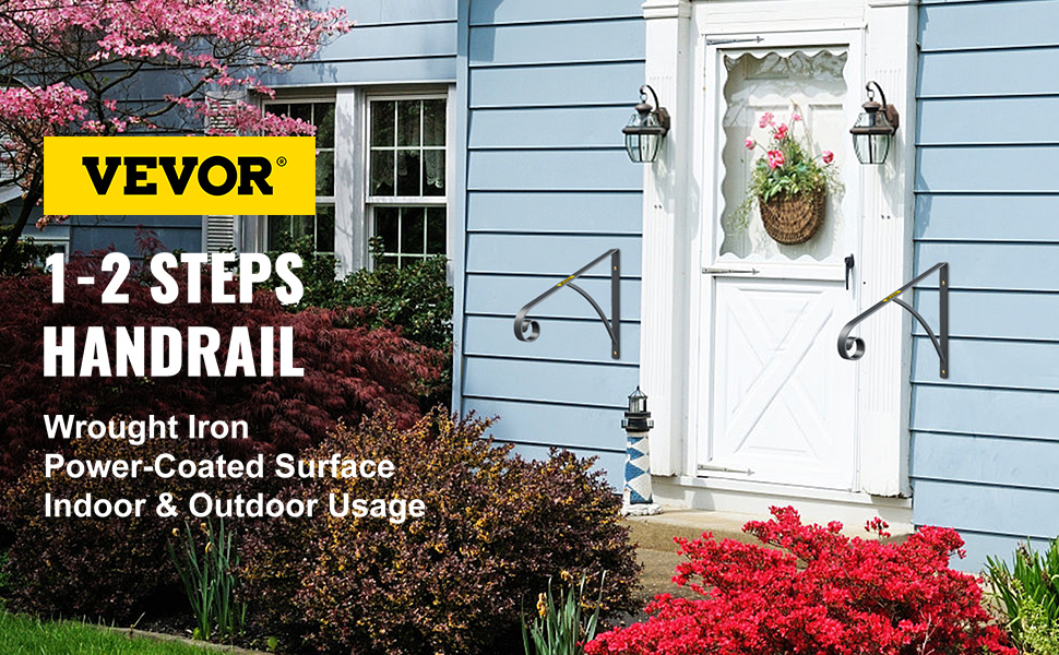 VEVOR Grab Supports Wrought Iron Fits 1 or 2 Steps Post Mount Step Grab Rail for 1 to 2 Step