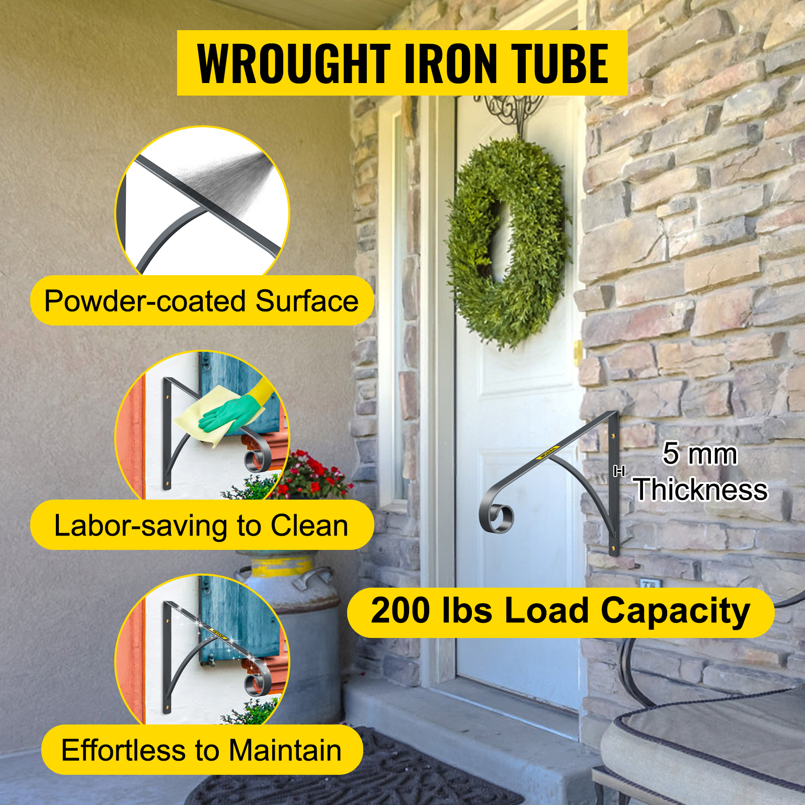 VEVOR Grab Supports Wrought Iron Fits 1 or 2 Steps Post Mount Step Grab Rail for 1 to 2 Step