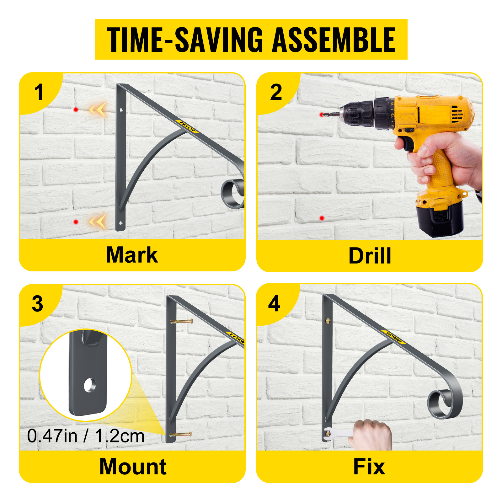 VEVOR Grab Supports Wrought Iron Fits 1 or 2 Steps Post Mount Step Grab Rail for 1 to 2 Step