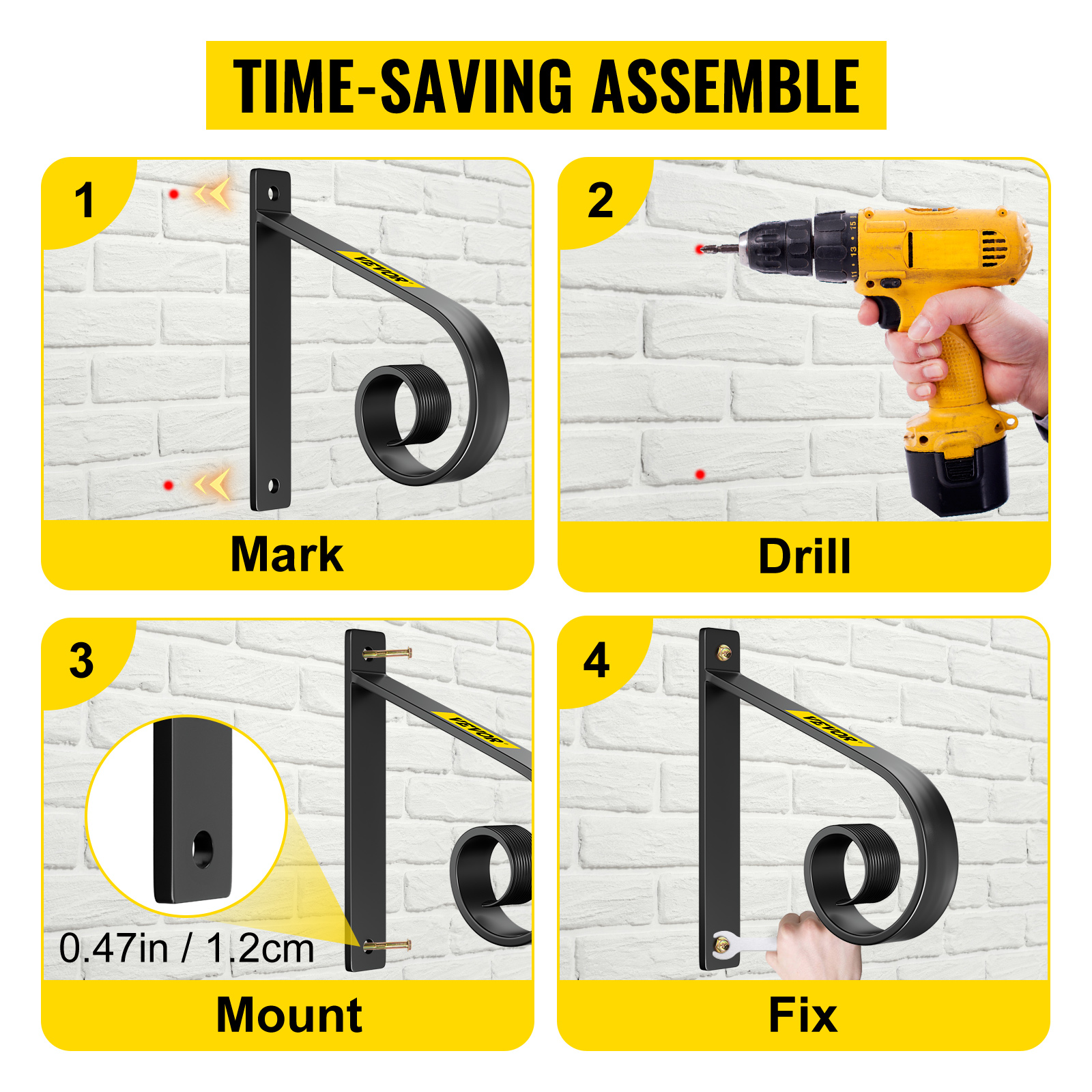 VEVOR Wrought Iron Handrail Wall Mounted Hand Railing, Black | VEVOR US