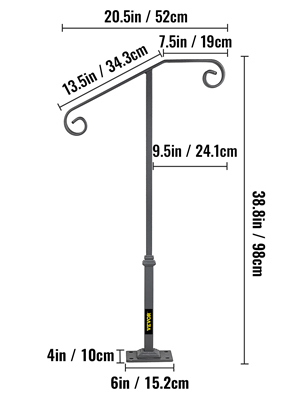 Single Post Handrail, Fits 1 or 2 Steps, Outdoor Stairs