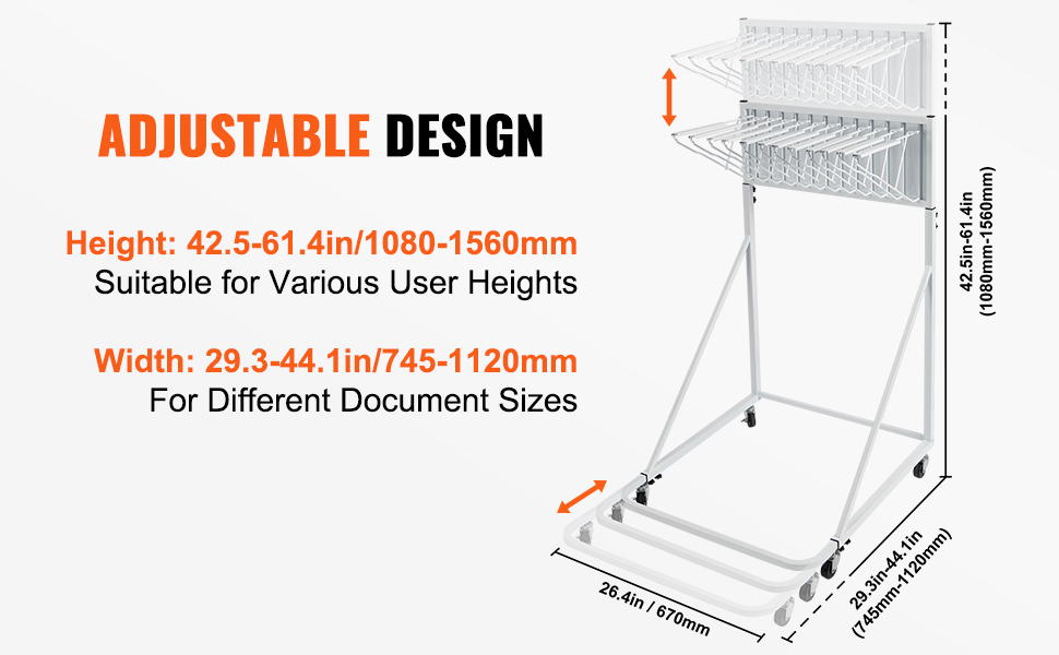 VEVOR Mobile Blueprint Storage Rack Plan Holder with 12 Pivot Brackets ...