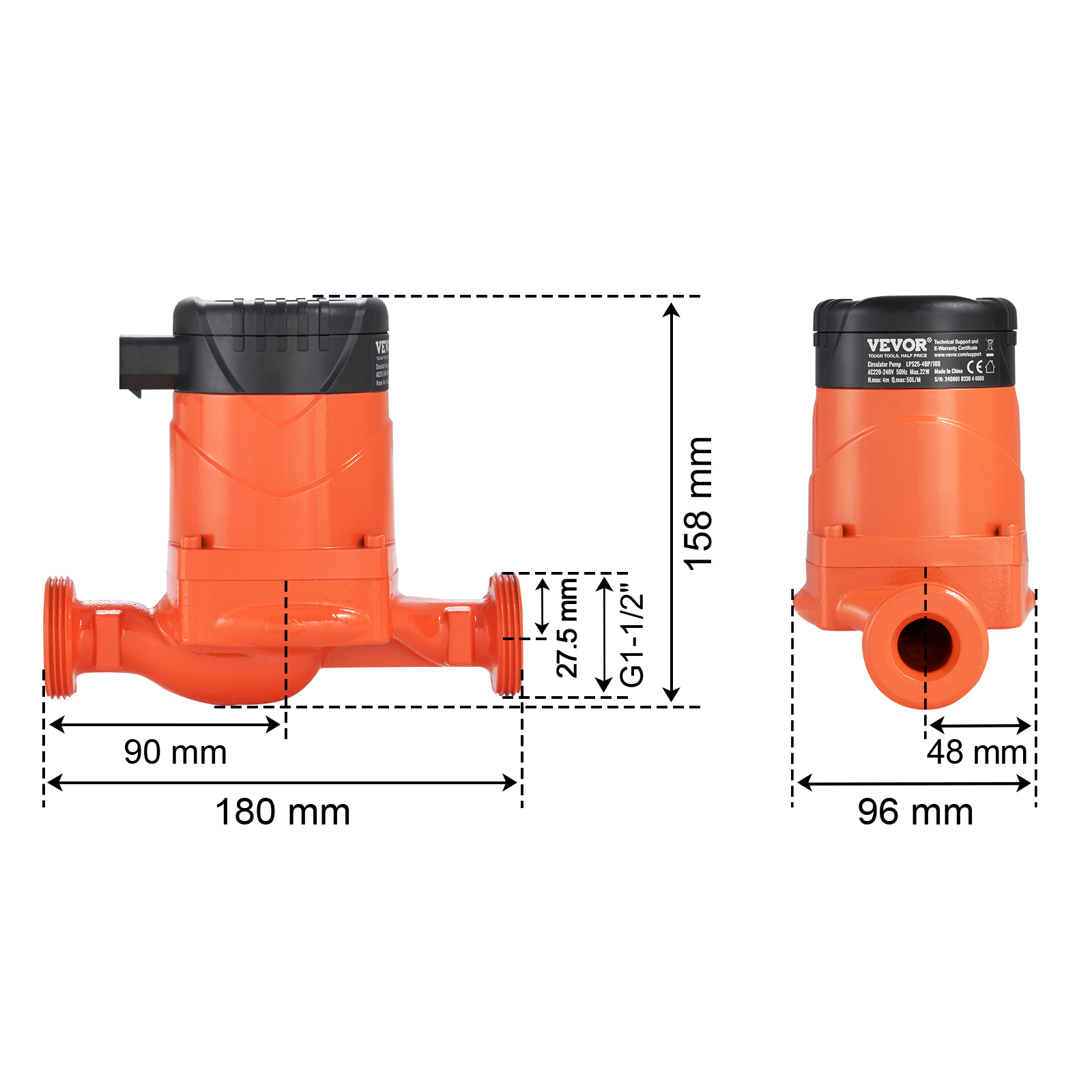 Pompe à eau Vevor Pompe de Circulation d'Eau Chaude Débit 50L/min 22W — free download