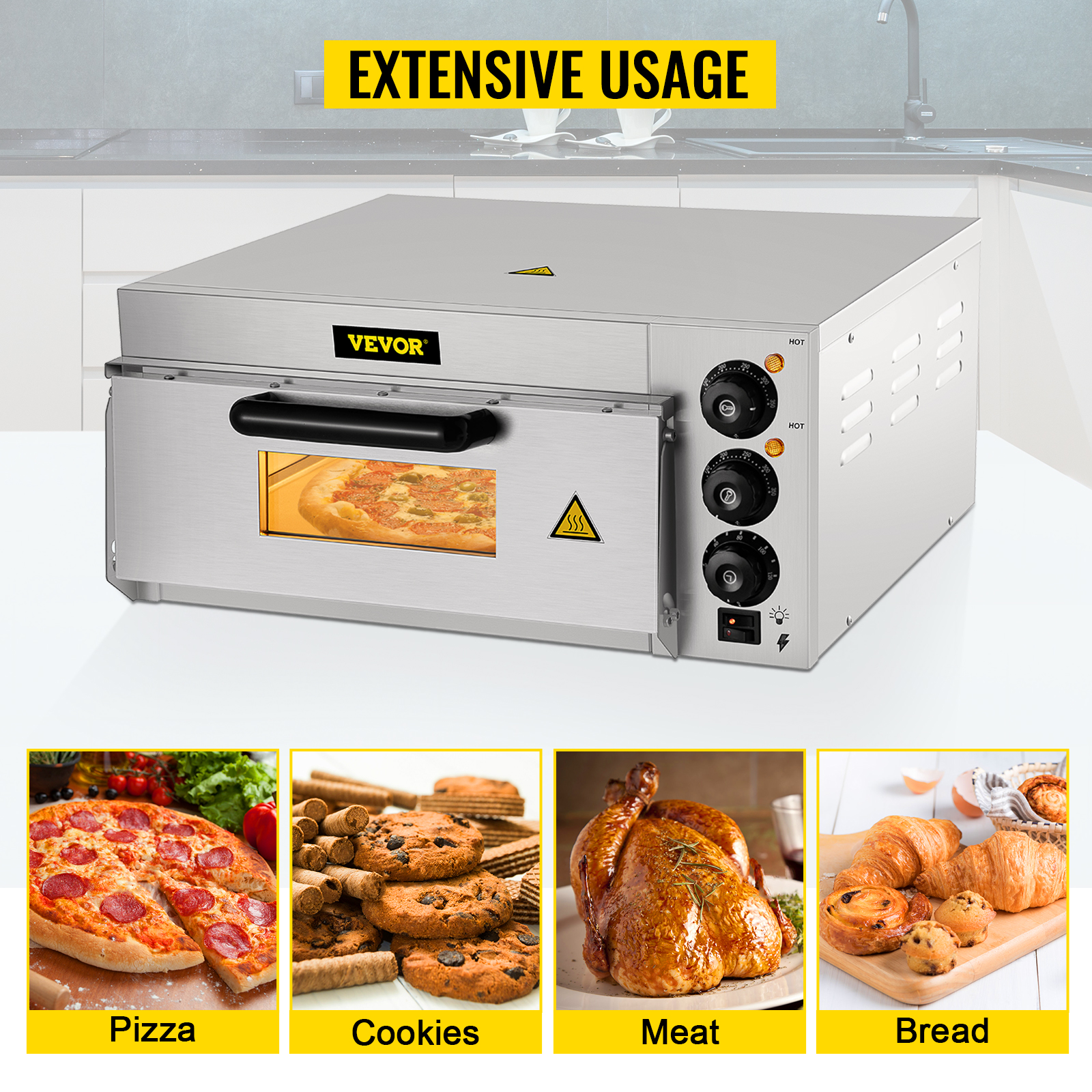 Horno de pizza comercial de doble capa de gran capacidad, equipo eléctrico  multifuncional para panadería y huevo tarta de huevo, adecuado para