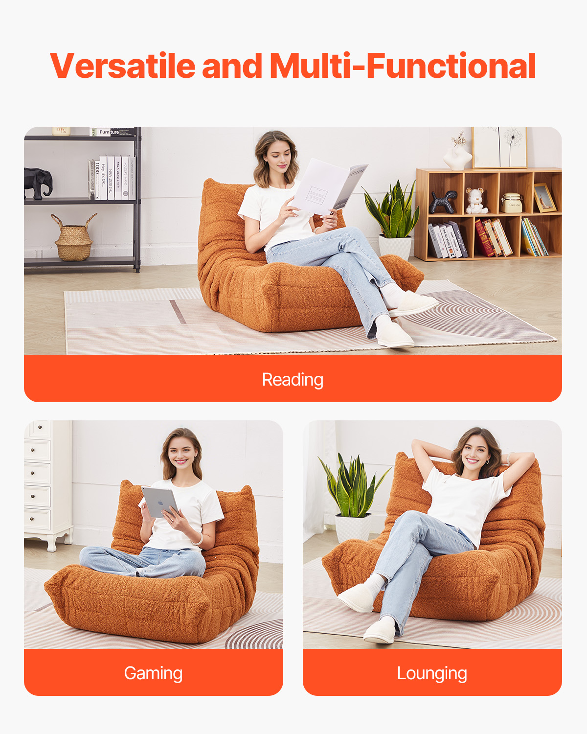 Bean Bag Chair with Armrests and Storage Pocket/Removable Cover & Dutch Velvet - Picture 57 of 62