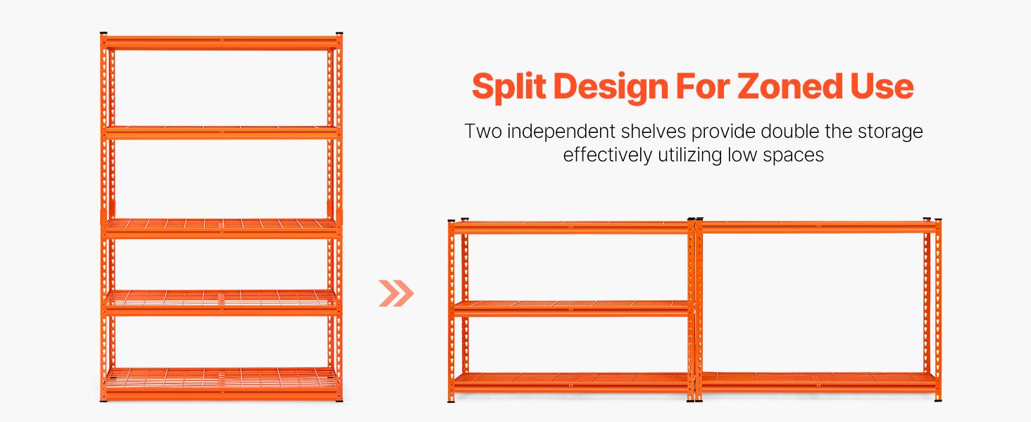 split shelving design for low spaces