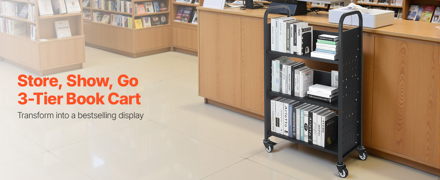 VEVOR Bücherwagen 150kg Tragkraft - Rollendes Regal Für Büro, Schule & Zuhause