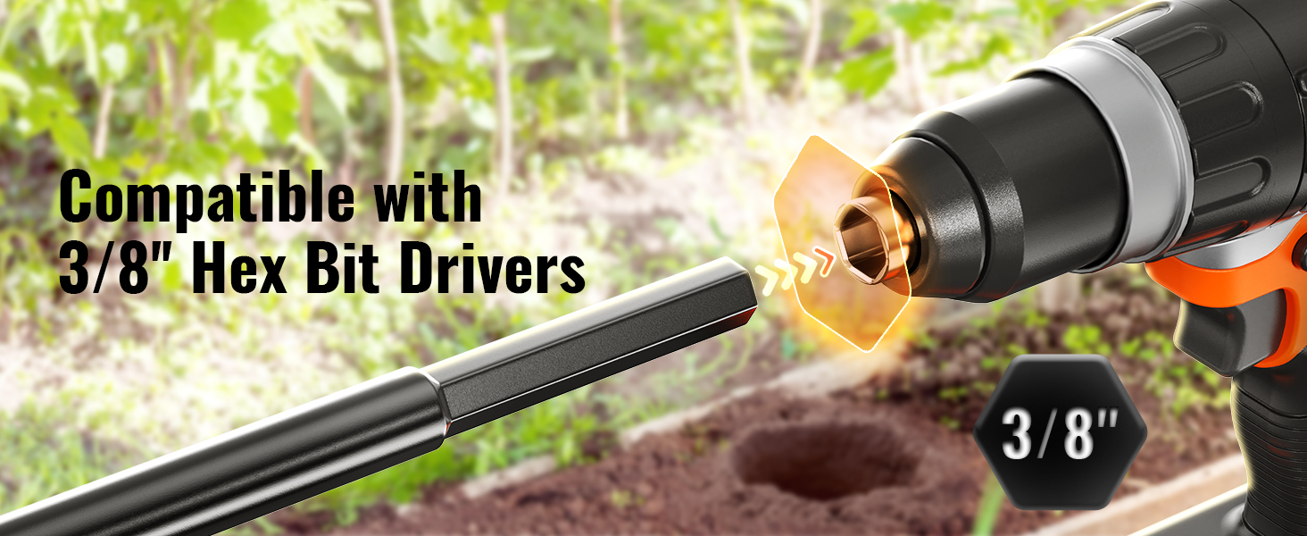 VEVOR Auger Drill Bits for Planting Set of 2, Garden Auger Drill Bit, Spiral Drill Bit for Post Hole Digger, Bulbs Planting & Holes Digging, for 3/8" Hex Drive Drill