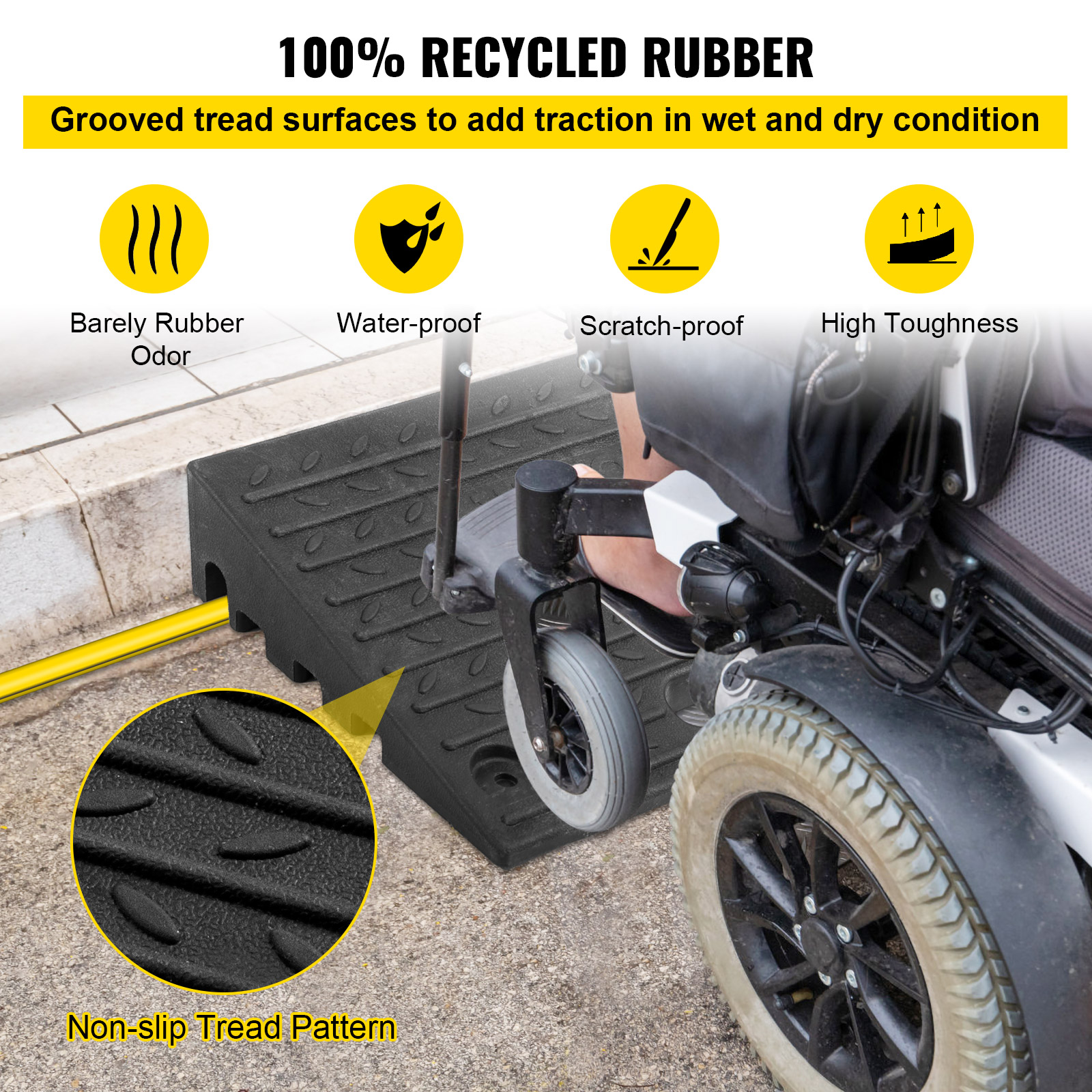 VEVOR Rubber Threshold Curb Ramp 1.5in-4 in Rise Wheelchair Scooters Access Ramp - Picture 101 of 109