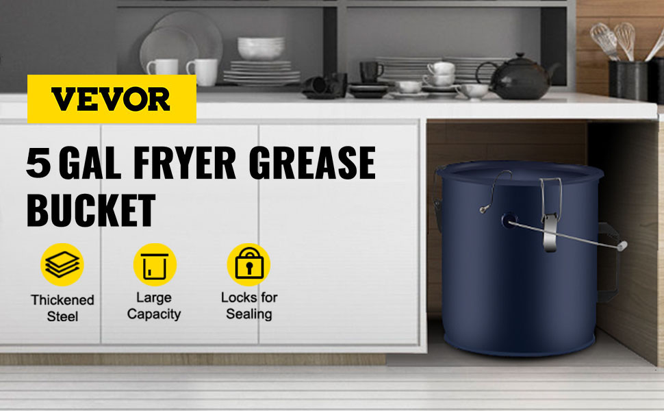 VEVOR Fryer Grease Bucket Oil Disposal Caddy 6 Gal Oil Bucket w/ Lid&filter Bag