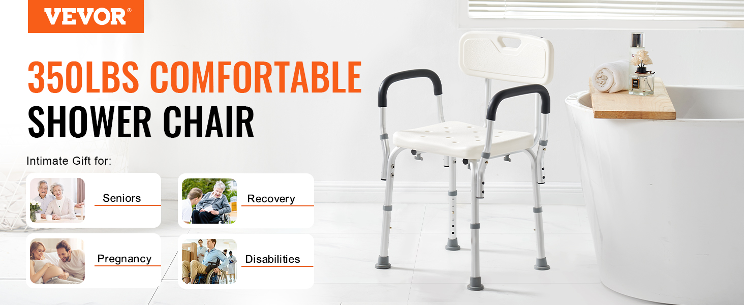 Silla de ducha para personas mayores, asiento de ducha de altura ajustable  con brazos y respaldo para ayudar a personas mayores y discapacitados