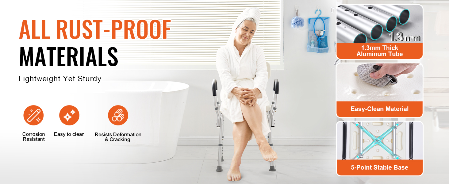Silla de ducha para personas mayores con brazos y respaldo, asientos de  baño pesados, bancos de altura ajustable, para personas mayores y adultos,  sin