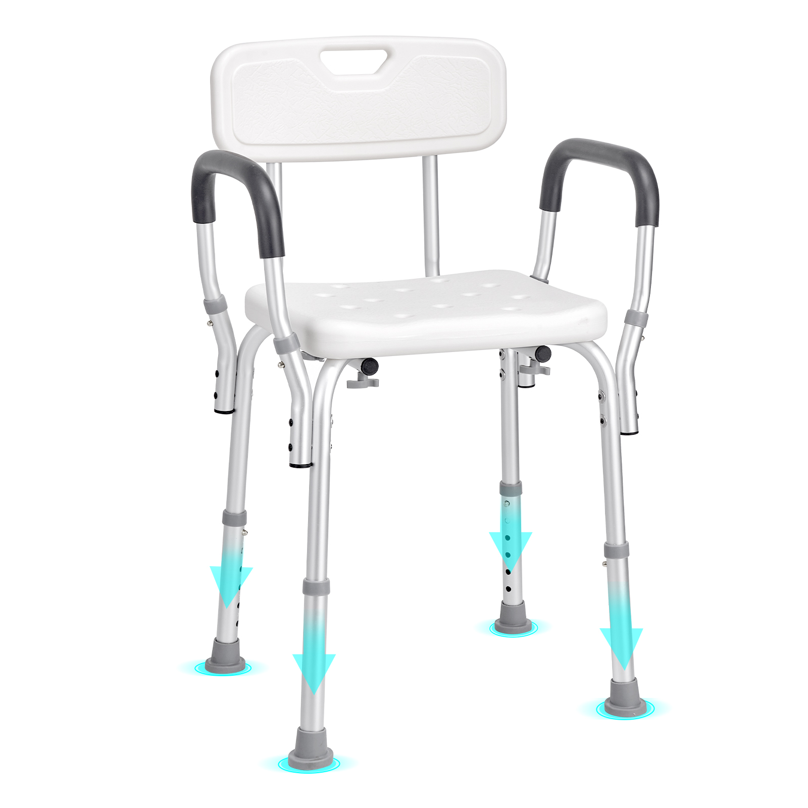 VEVOR Shower Chair Bath Bench Seat Stool with Back Arms Adjustable Height 350lbs