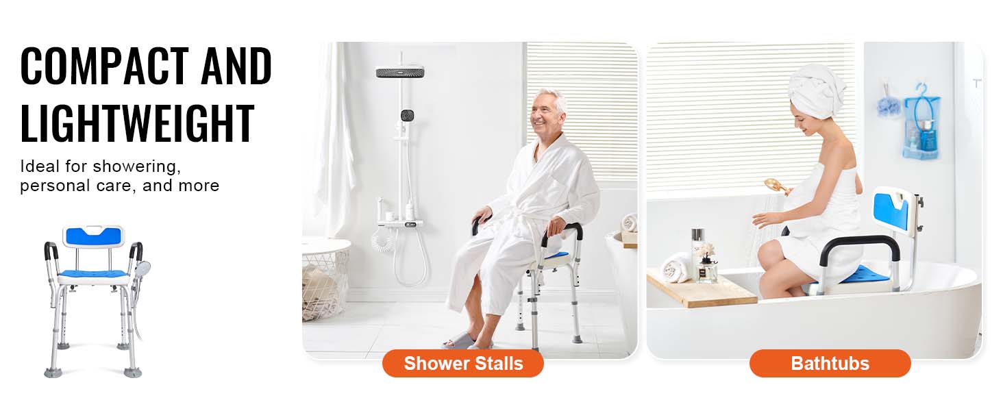 VEVOR VEVOR Shower Chair Seat with Padded Armrests and Back, Shower Stool  with Suction Feet, Shower Chair for Inside Shower Bathtub, Adjustable  Height Bench Bath Chair for Elderly Disabled, 181.4kg Capacity