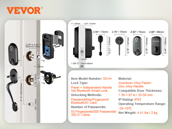 VEVOR 5-in-1 Smart Door Lock – Fingerprint, Keypad, App Control Deadbolt With Handle