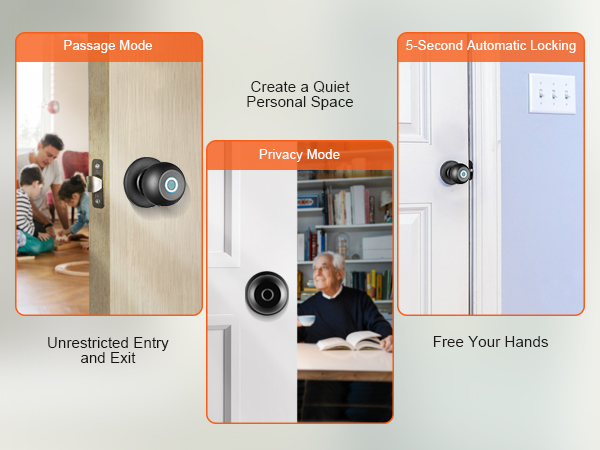 thumbnail image 2 of VEVOR Smart Door Knob Lock - Fingerprint, Bluetooth App & Key Entry, Keyless Smart Lock For Home, Office, Apartment - Easy Installation, Black 2 of 11