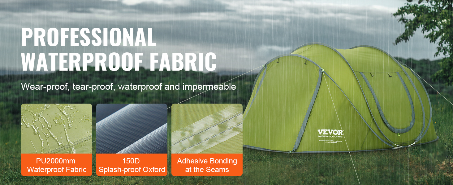 VEVOR kemping sátor 4 személyes pop-up sátor 280 x 202 x 131 cm kupola sátorponyva 190T Dacronból + 150D Oxford keret 6,35 mm-es üvegszálas trekking sátor fesztiválsátor zöld ideális kemping fesztiválokhoz
