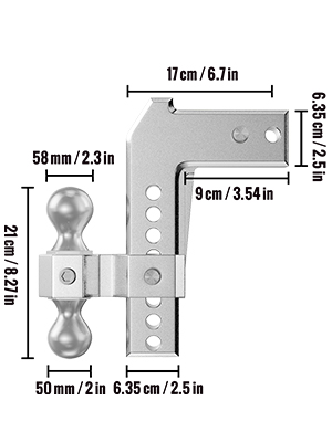 VEVOR Adjustable Trailer Hitch, Fits 2.5" Receiver, 8" Drop Ball Mount Hitch w/ Forged Aluminum Shank & Two Iron Balls, 12500 LBS Towing Capacity for Most Common Needs, Dual Locking Pins Included