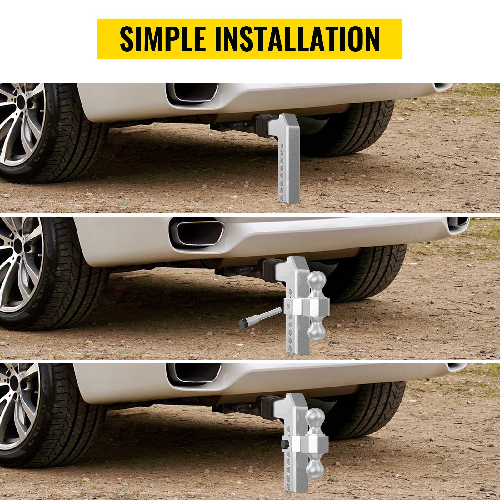 VEVOR Adjustable Trailer Hitch, Fits 2.5" Receiver, 8" Drop Ball Mount Hitch w/ Forged Aluminum Shank & Two Iron Balls, 12500 LBS Towing Capacity for Most Common Needs, Dual Locking Pins Included