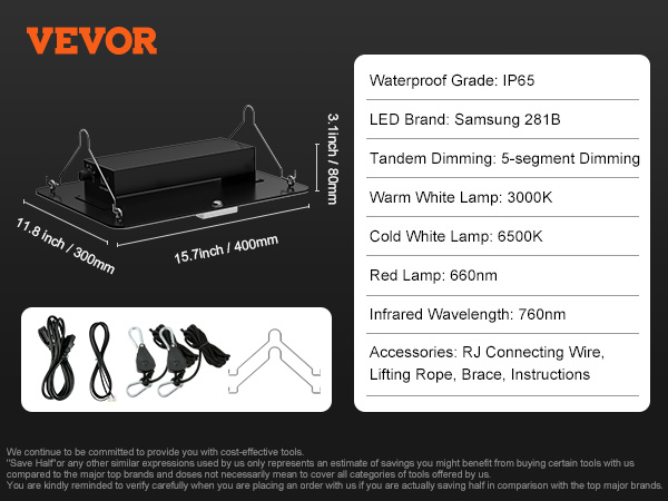 VEVOR 150W LED Grow Light, Samsung 281B+PRO Chips for Indoor Plants  Growing, Full Spectrum Dimmable, High Yield Growing Lamp, Daisy Chain  Driver, 3x3 ft Grow Tent