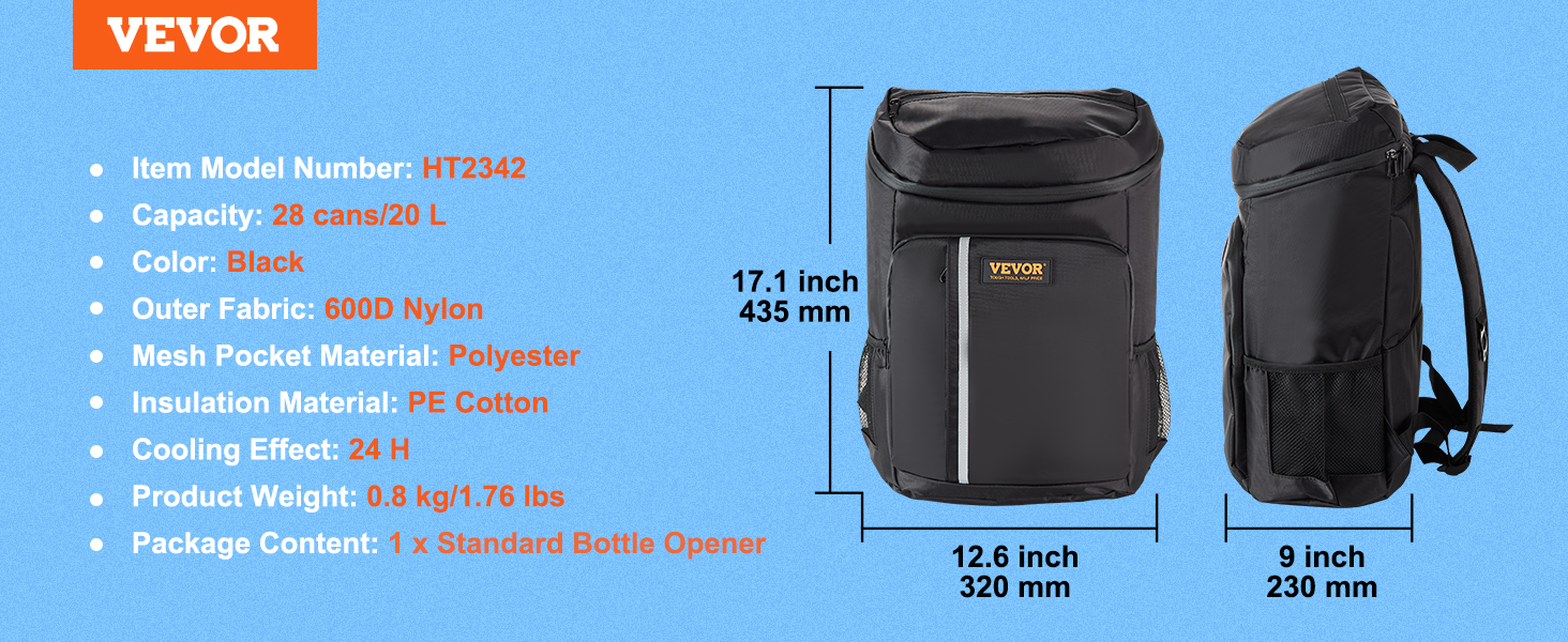 VEVOR Cooler Backpack, 28 Cans Backpack Cooler Leakproof, Waterproof ...