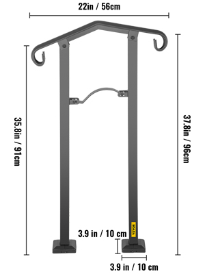 VEVOR Outdoor Stair Railing, Alloy Metal Hand Railing, Fit 1 or 2 Steps ...