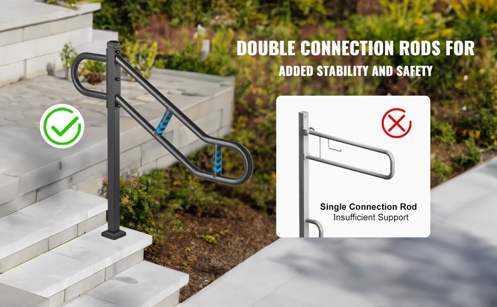 VEVOR Single Post Handrail For Outdoor 1 3 Step 40 5 Stair Handrail 
