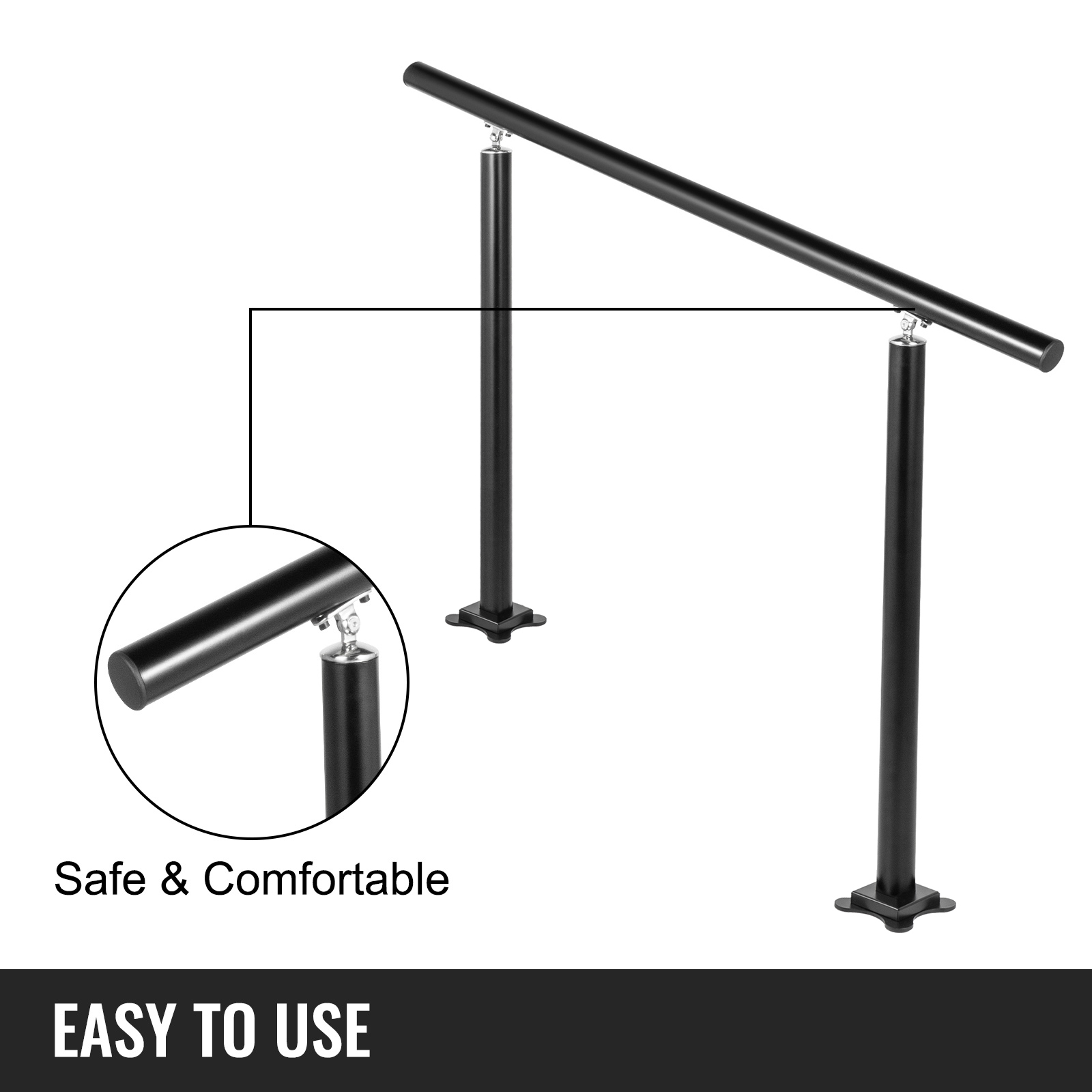 Corrimano Per Scale Esterne - Ringhiera D'Ingresso Per 1-2 Gradini - Supporto Fino A 180kg - Nero - Foto 7