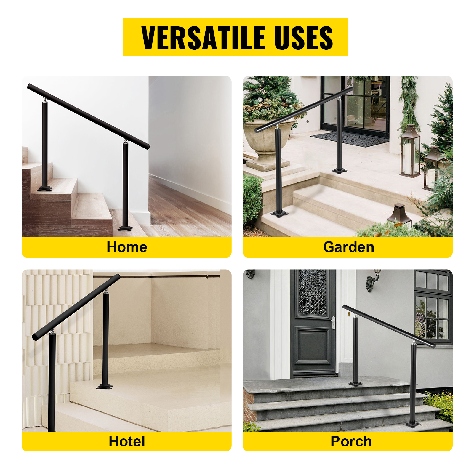 VEVOR 4 ft. Handrails for Outdoor Steps Fit 4 or 5 Steps Outdoor Stair  Railing Wrought Iron Handrail with baluster, Black LTFS4H5BHSTL00001V0 -  The