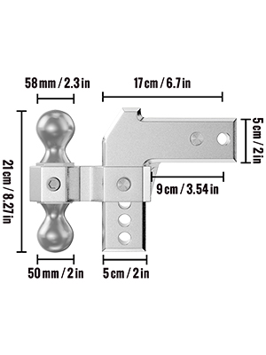 VEVOR Adjustable Trailer Hitch, Fits 2" Receiver, 4" Drop Ball Mount Hitch w/ Forged Aluminum Shank & Two Iron Balls, 12500 LBS Towing Capacity for Most Common Needs, Dual Locking Pins Included