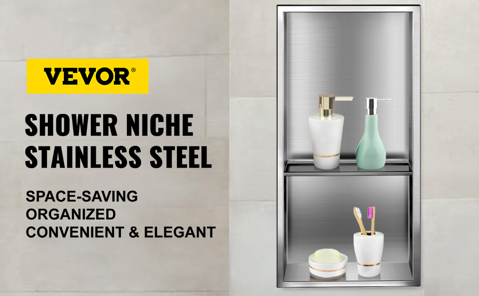 VEVOR Shower NICHE 12x24x4in Stainless Steel Elegant Design in Wall Installation