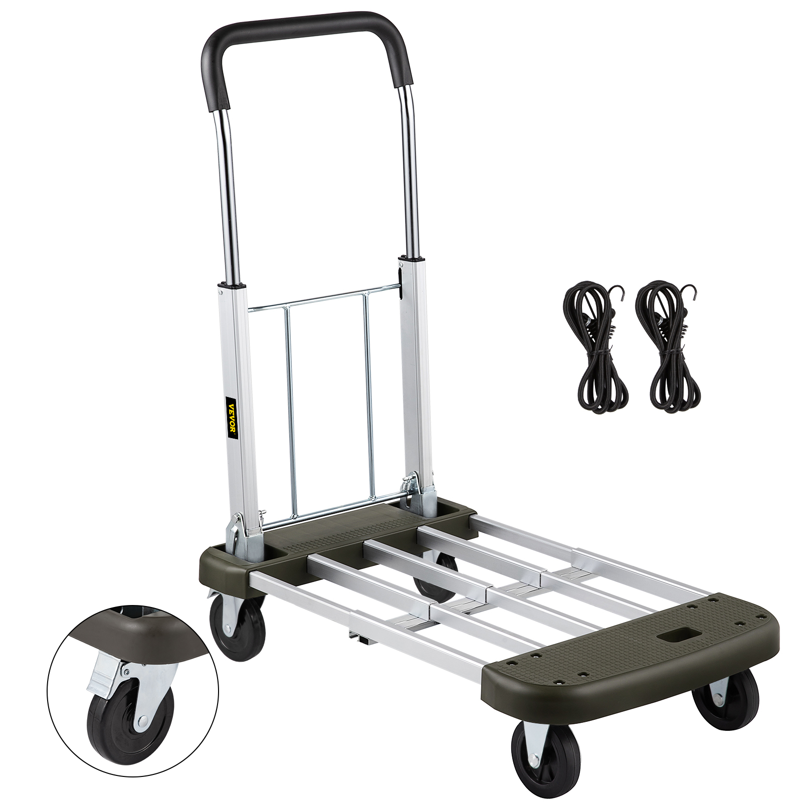 2 Spinner Wheels Design Luggage Cart Hand Truck Portable Foldable Hand Trolley 4-Wheels Flat Luggage Cart with Telescopic Stainless Steel Three-fold Handle 