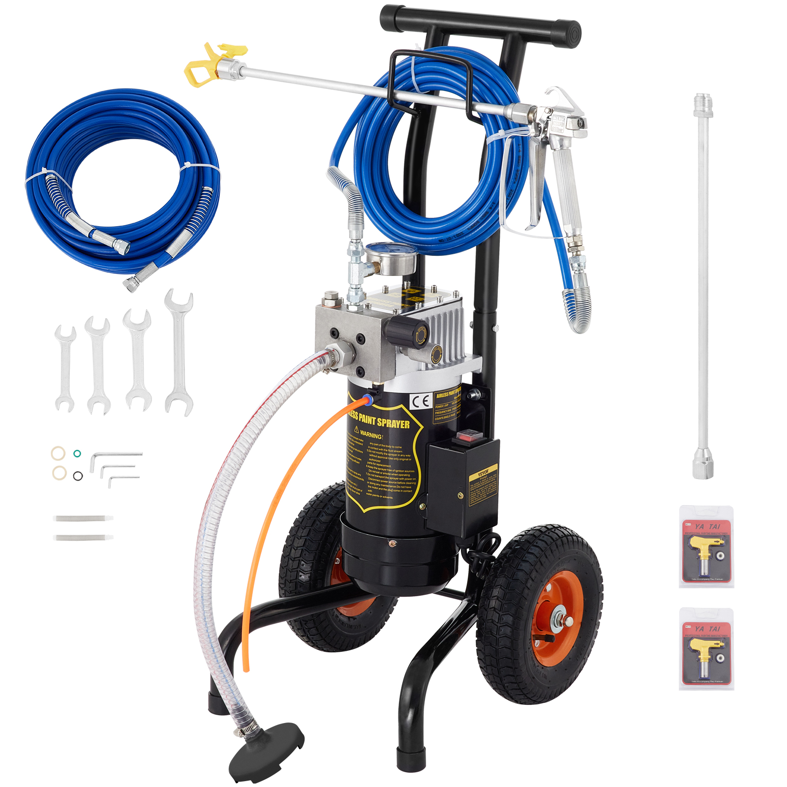 VEVOR VEVOR 1.5HP Airless Paint Sprayer, 3200PSI Pressure Airless Sprayer  ,Wall Paint Gun Sprayer with 15 M Hose, Spraying Machine with Two Set Hose  for Wall & Ceiling/Wood & Metal Paint