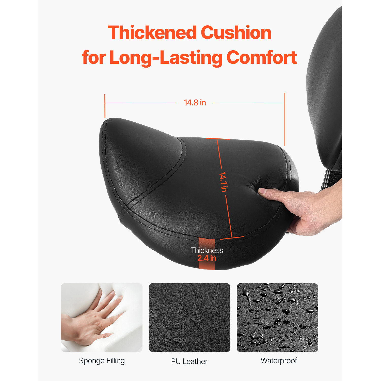 Uimoso Adjustable Saddle Stool with Wheels and Backrest, PU Leather, Black/White