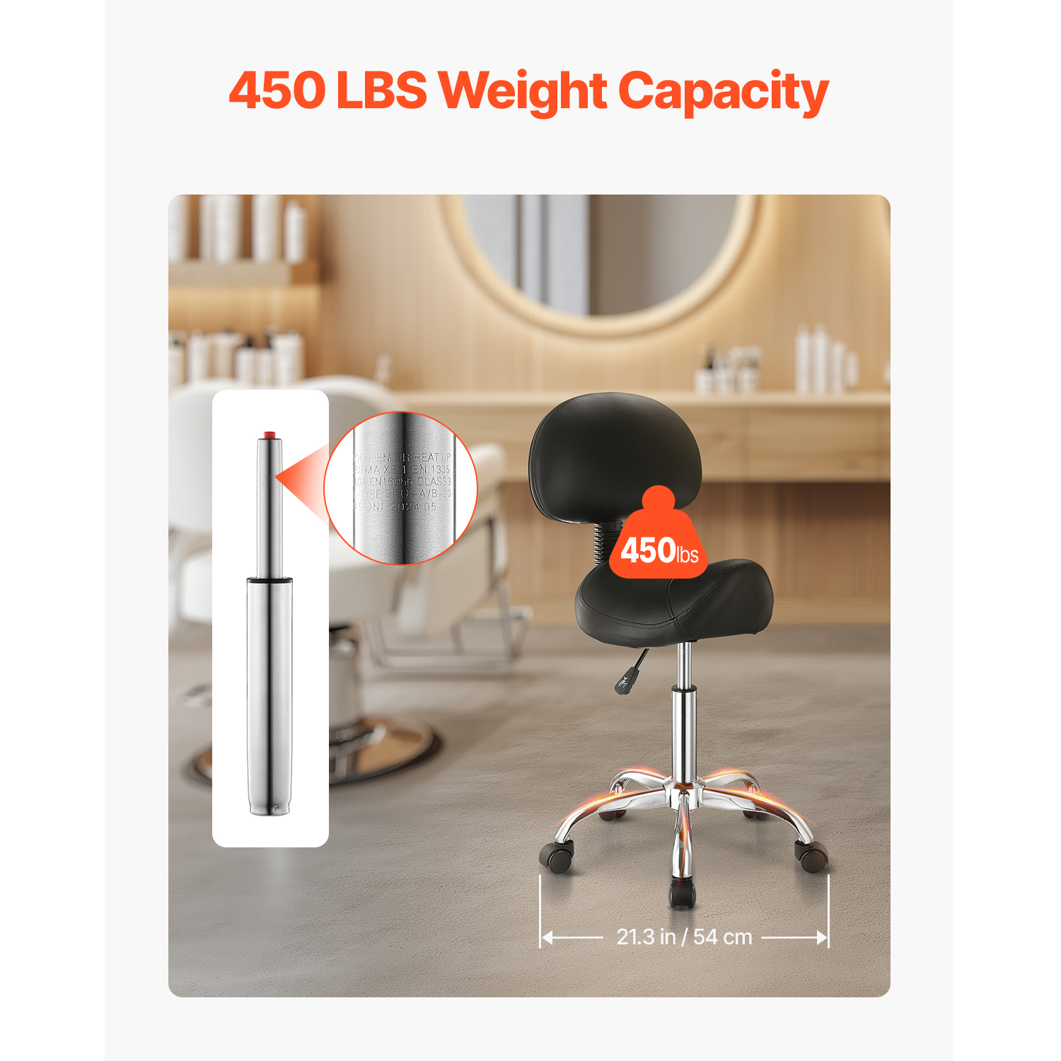 Uimoso Adjustable Saddle Stool with Wheels and Backrest, PU Leather, Black/White