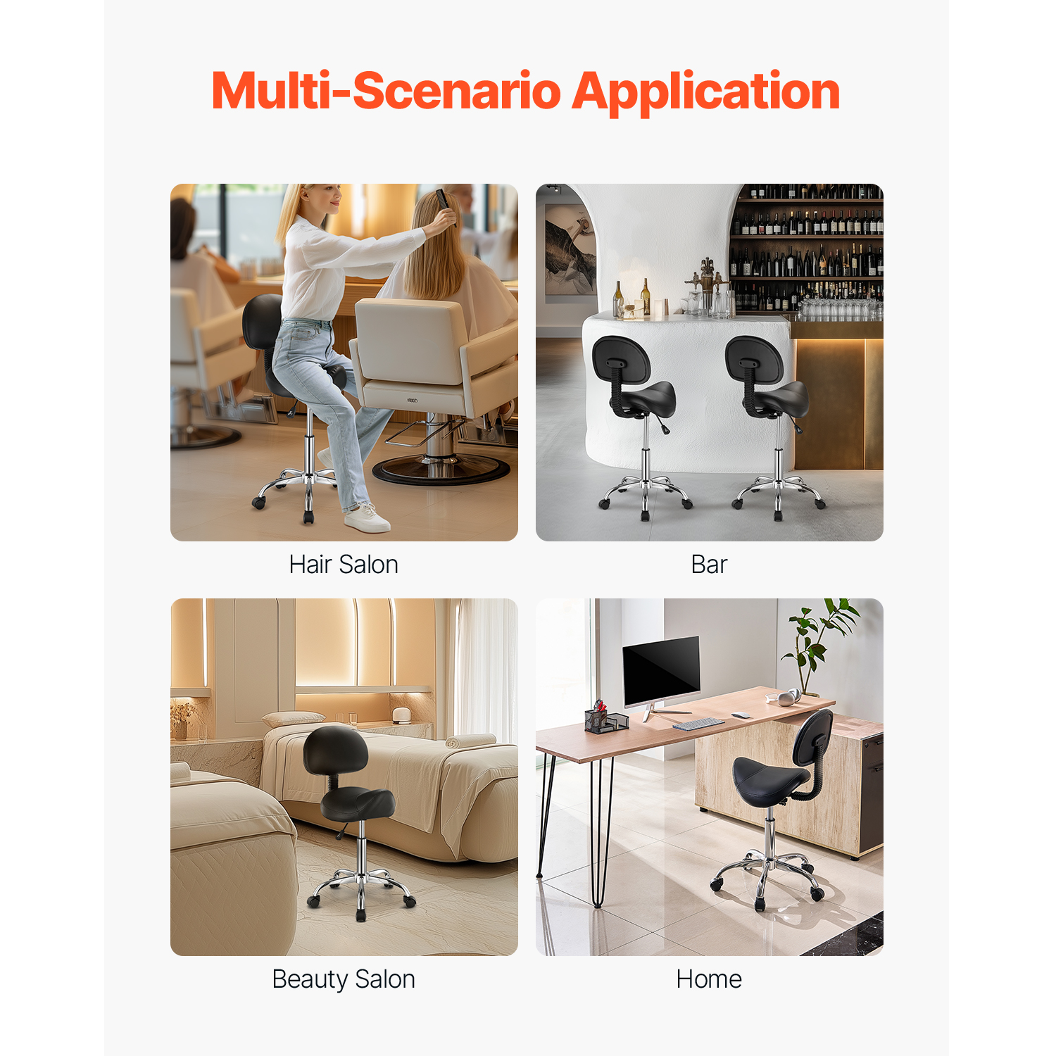 Uimoso Adjustable Saddle Stool with Wheels and Backrest, PU Leather, Black/White