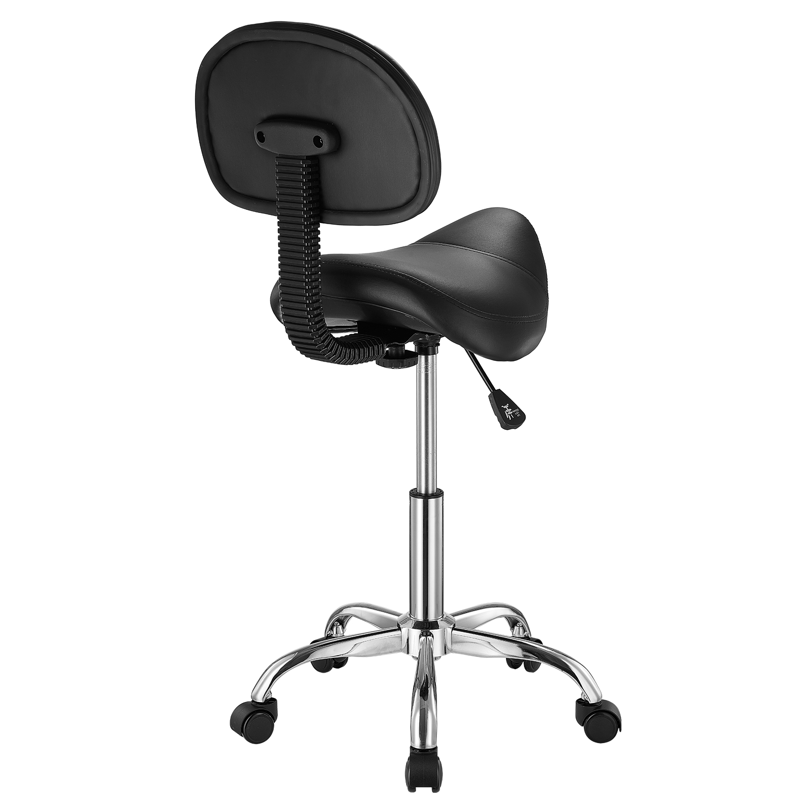 Uimoso Adjustable Saddle Stool with Wheels and Backrest, PU Leather, Black/White