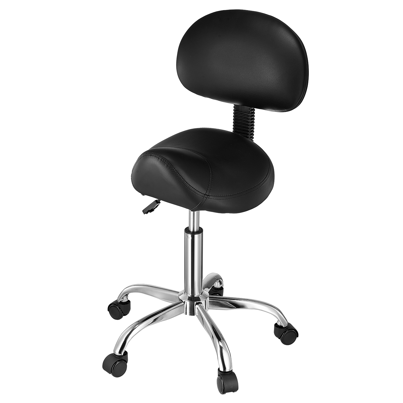 Uimoso Adjustable Saddle Stool with Wheels and Backrest, PU Leather, Black/White