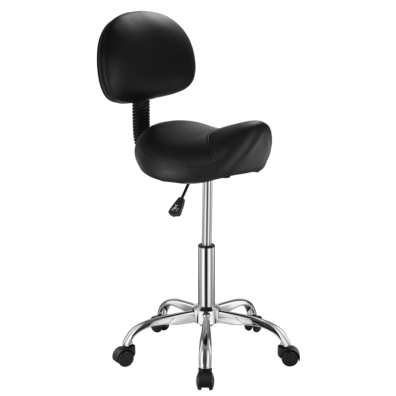 Uimoso Adjustable Saddle Stool with Wheels and Backrest, PU Leather, Black/White