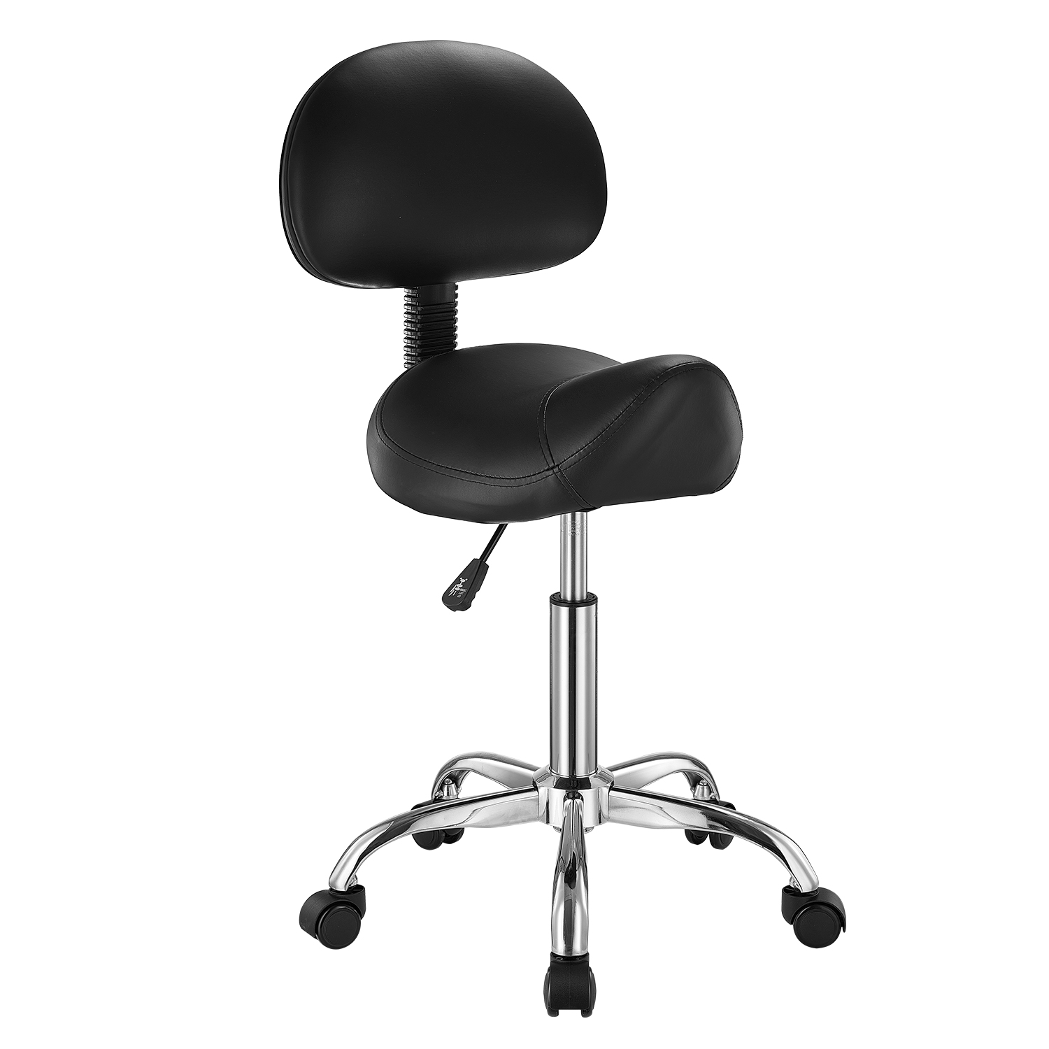 Uimoso Adjustable Saddle Stool with Wheels and Backrest, PU Leather, Black/White