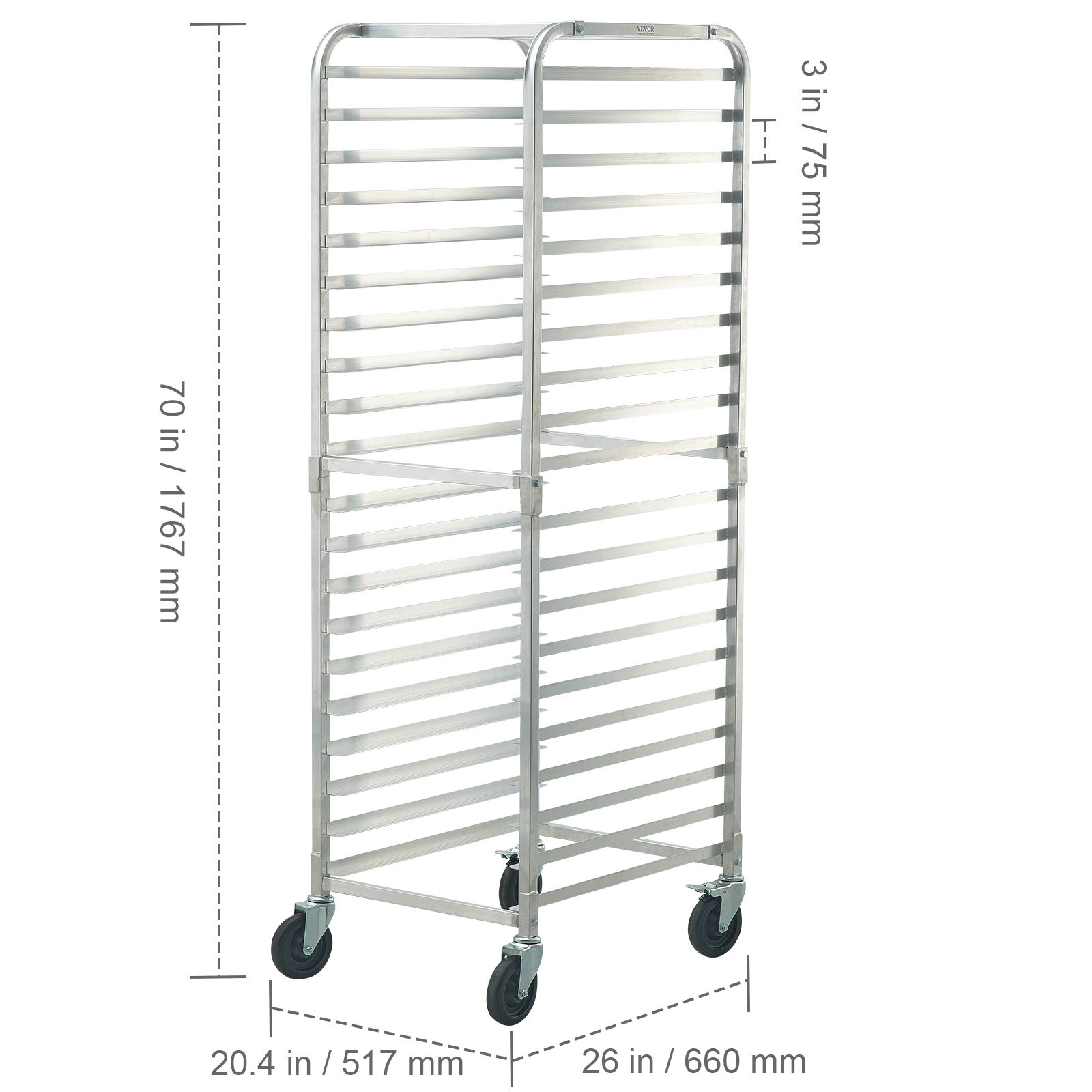 VEVOR Bun Pan Rack, 20-Tier Commercial Bakery Racks with Brake Wheels ...