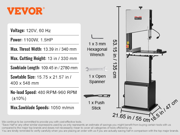 VEVOR Portable Band Saw, 110V Removable Alloy Steel Base Cordless Band Saw,  5 Inch Cutting Capacity Hand held Band Saw,Variable Speed Portable Bandsaw,  10Amp Motor Deep Cut Band saw for Metal Wood 